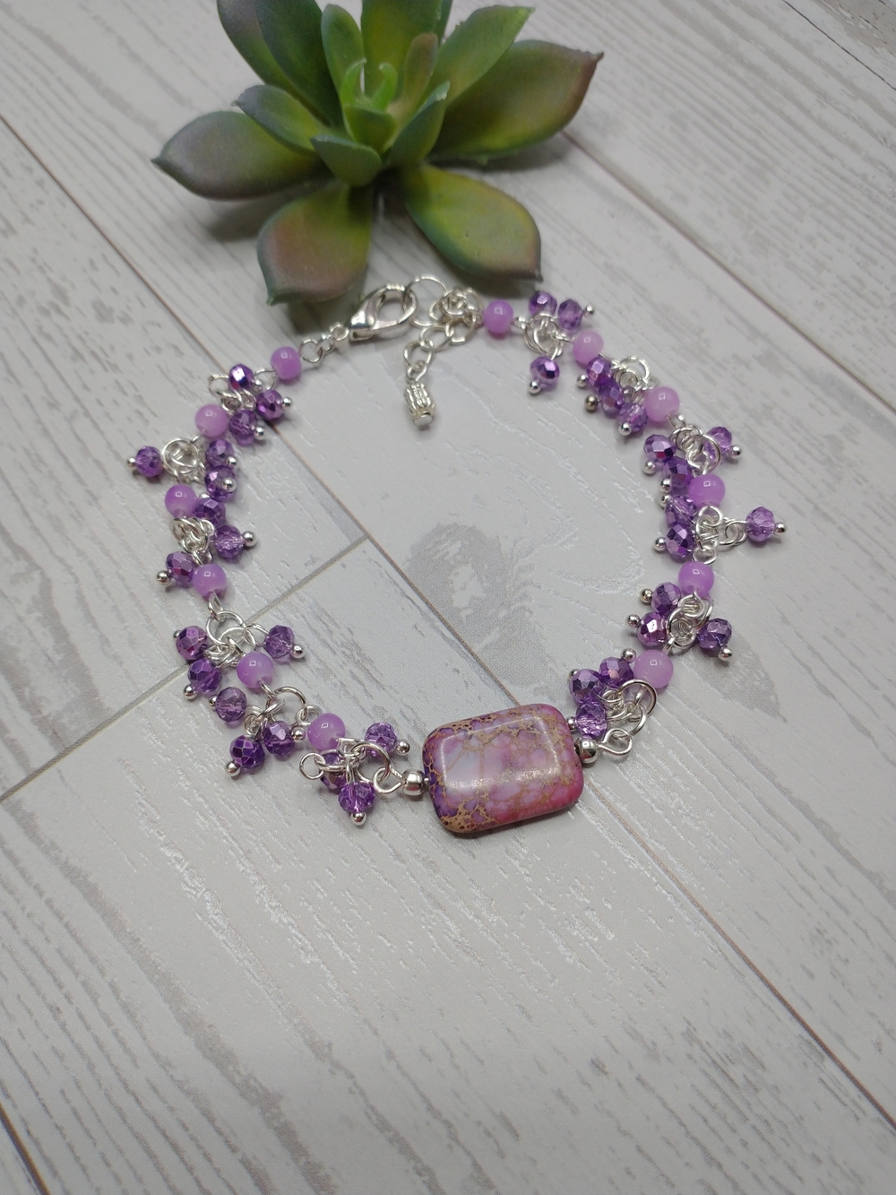 New Hand Crafted Gemstone Beaded Dangle Bracelet